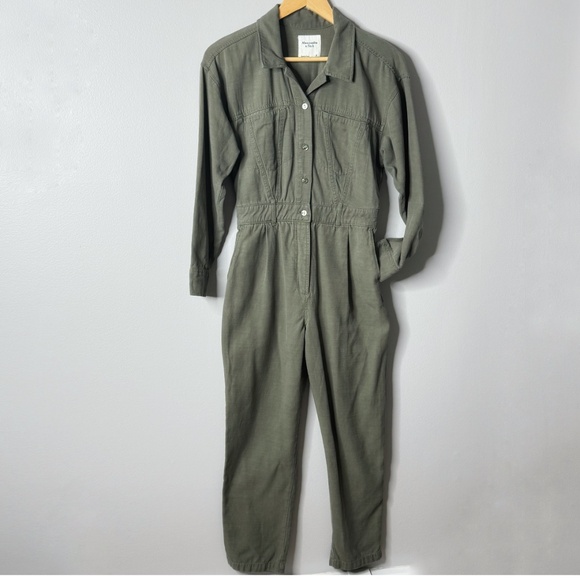 Abercrombie & Fitch Petite Utility Jumpsuit Military Green Cotton Long Sleeve - Picture 16 of 16